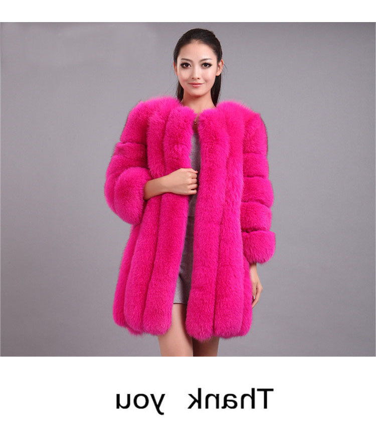 Artificial Fox Fur Women Winter Overcoat-Outerwear-Rose Red-S-Free Shipping at meselling99