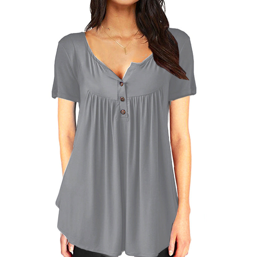 Casual Summer Short Sleeves Women T Shirts-Shirts & Tops-Gray-S-Free Shipping at meselling99