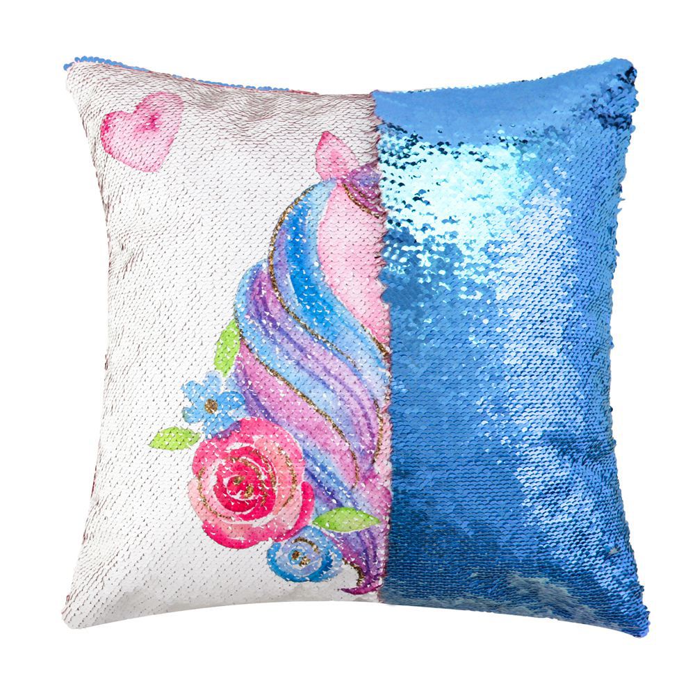 Unicorn Sequin Rotatable Pillow Case-Blue-40*40cm-Free Shipping at meselling99
