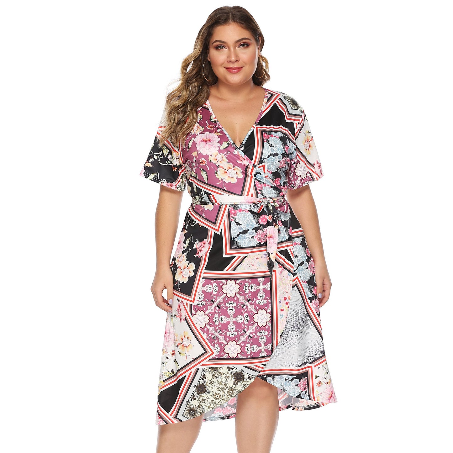 Women Plus Sizes Floral Print Bandage Summer Cardigan Dresses-Maxi Dresses-Free Shipping at meselling99