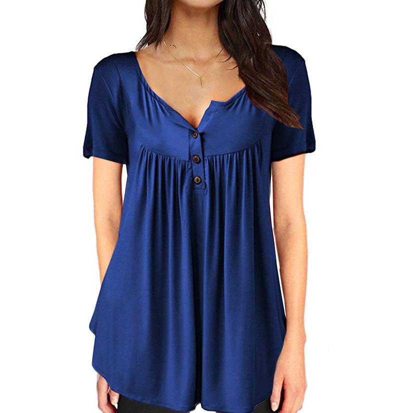 Casual Summer Short Sleeves Women T Shirts-Shirts & Tops-Navy Blue-S-Free Shipping at meselling99