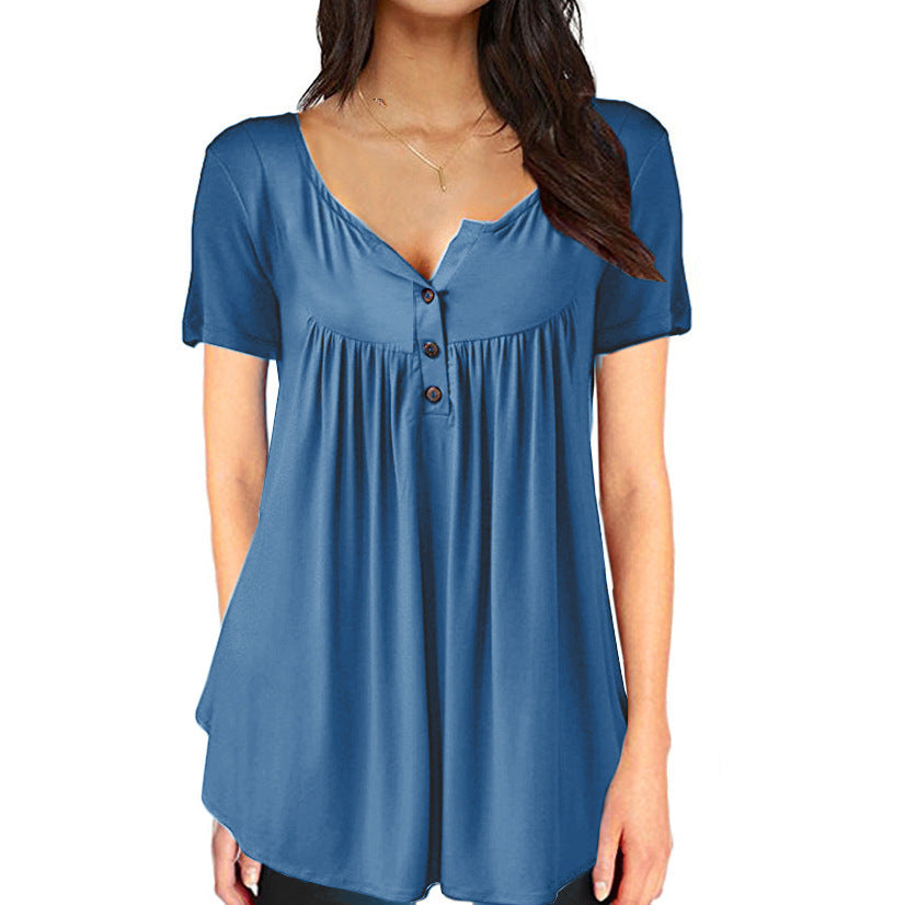 Casual Summer Short Sleeves Women T Shirts-Shirts & Tops-Sky Blue-S-Free Shipping at meselling99