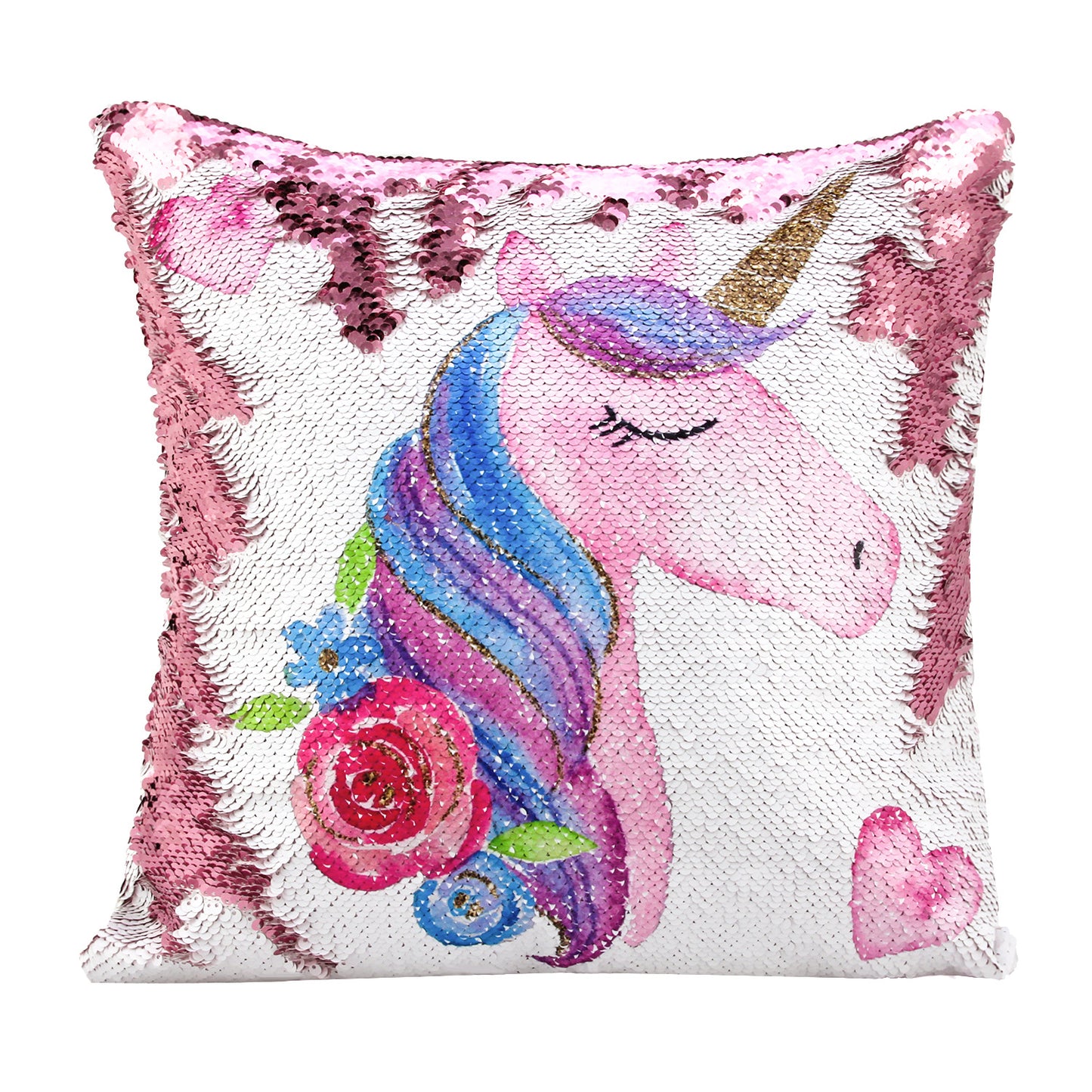 Unicorn Sequin Rotatable Pillow Case-Pink-40*40cm-Free Shipping at meselling99