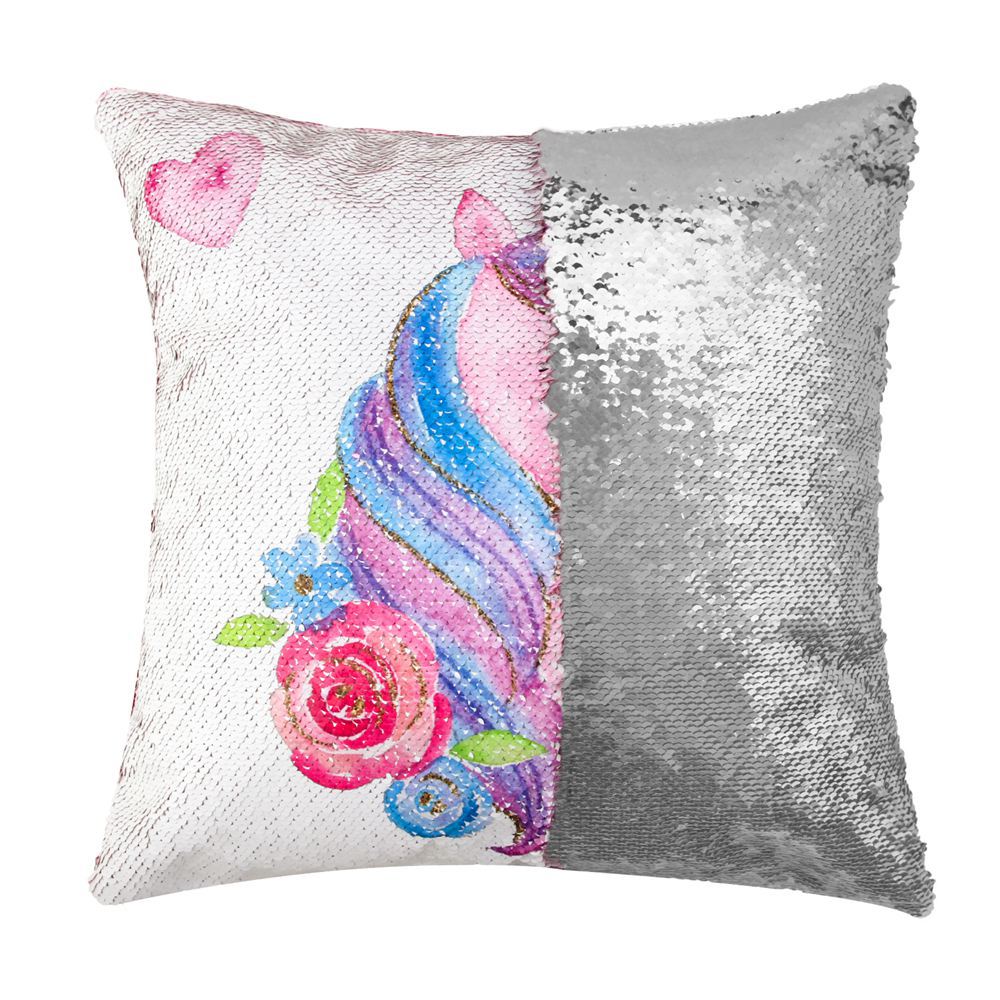 Unicorn Sequin Rotatable Pillow Case-Silver-40*40cm-Free Shipping at meselling99