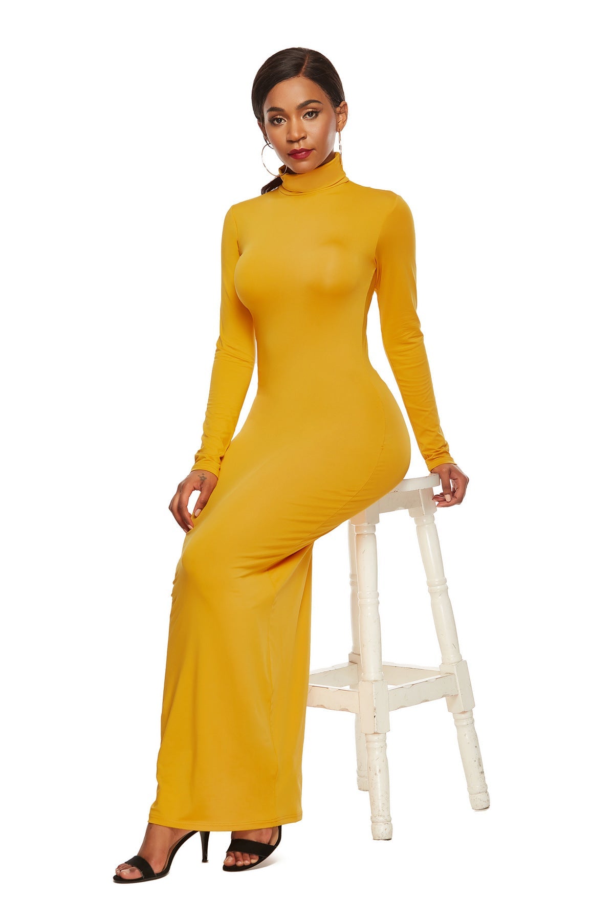Elegant Elastic Long Sleeves Dresses-Dresses-Orange-S-Free Shipping at meselling99