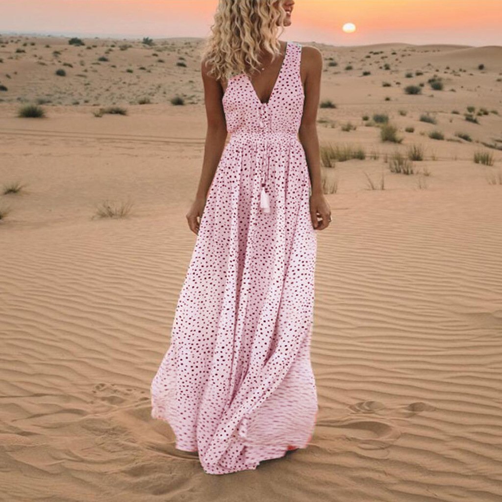 Summer Sleeveless Bohemian Long Dresses-Maxi Dresses-Pink-S-Free Shipping at meselling99
