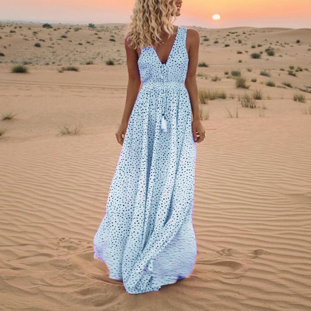 Summer Sleeveless Bohemian Long Dresses-Maxi Dresses-Sky Blue-S-Free Shipping at meselling99