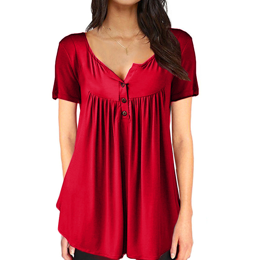 Casual Summer Short Sleeves Women T Shirts-Shirts & Tops-Red-S-Free Shipping at meselling99