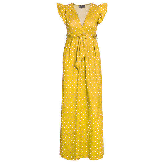 Fashion Summer Dot Print Long Dresses-Maxi Dresses-Yellow-S-Free Shipping at meselling99