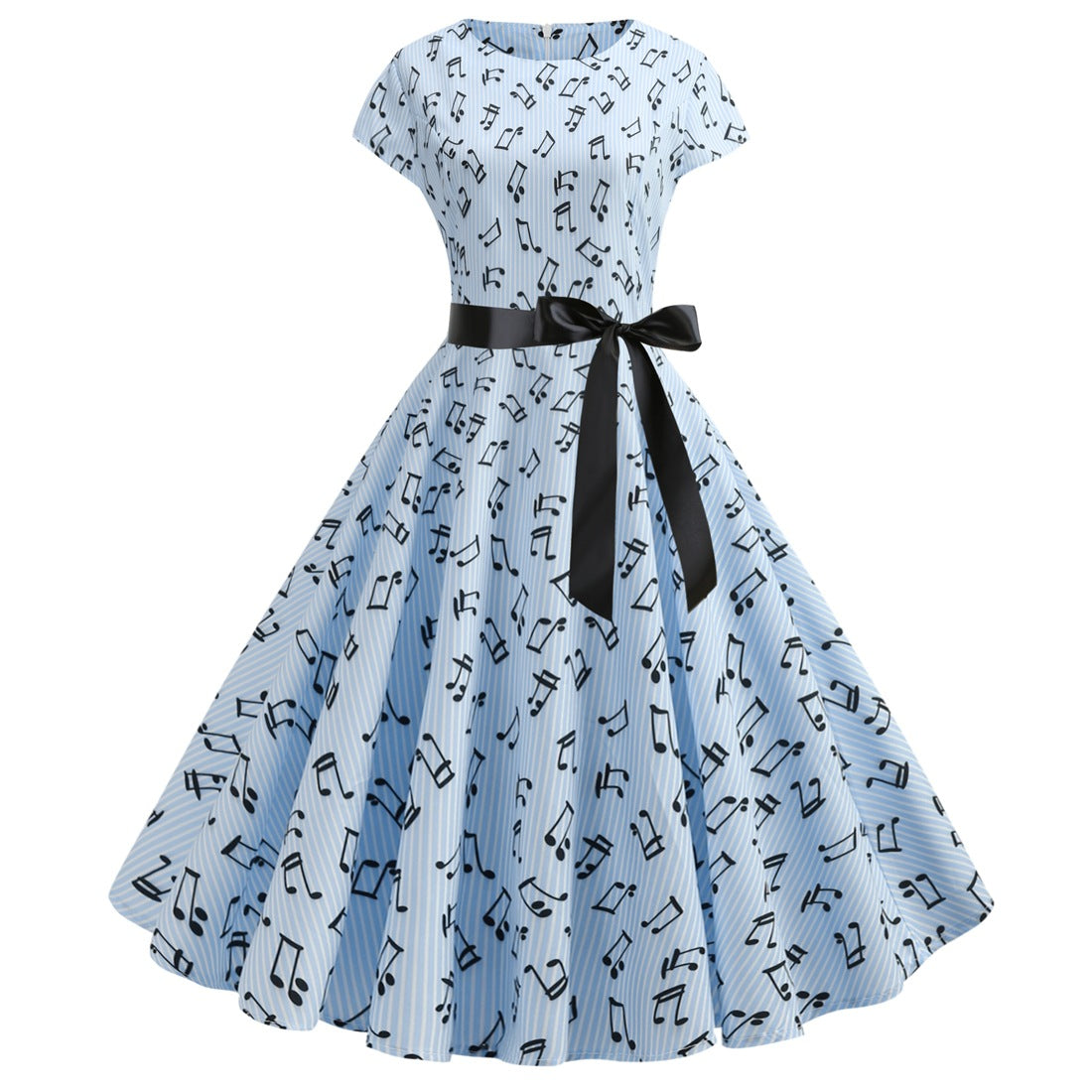 Vintage Music Note Dresses for Women-Dresses-Light Blue-S-Free Shipping at meselling99