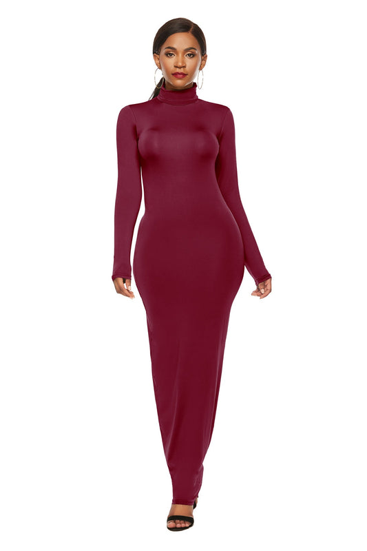 Elegant Elastic Long Sleeves Dresses-Dresses-Wine Red-S-Free Shipping at meselling99