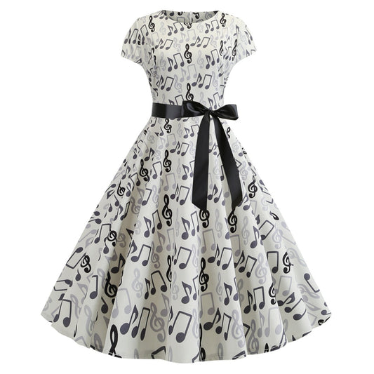 Vintage Music Note Dresses for Women-Dresses-White-S-Free Shipping at meselling99