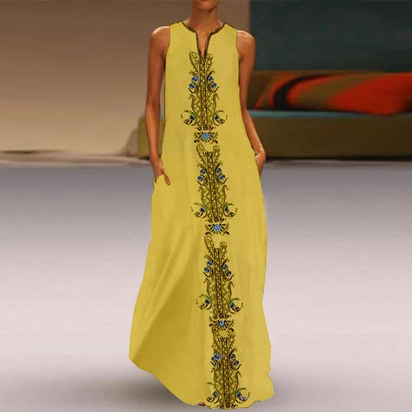 Summer Plus Size Pocket Vintage Dresses-Maxi Dresses-Yellow-S-Free Shipping at meselling99