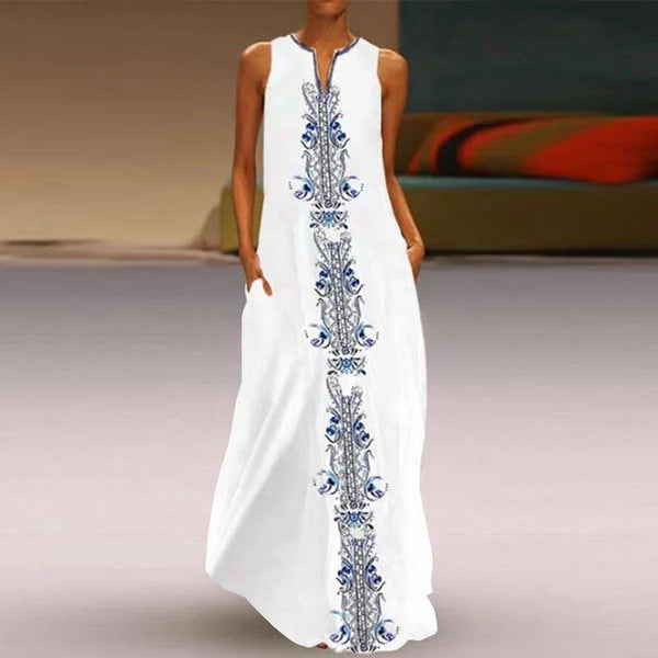 Summer Plus Size Pocket Vintage Dresses-Maxi Dresses-White-S-Free Shipping at meselling99