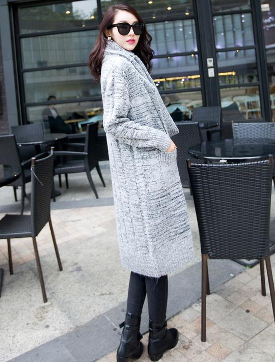 Women Thick Loose Scarf& Long Knitted Cardigans-Sweaters-Light Gray-One Size-Free Shipping at meselling99