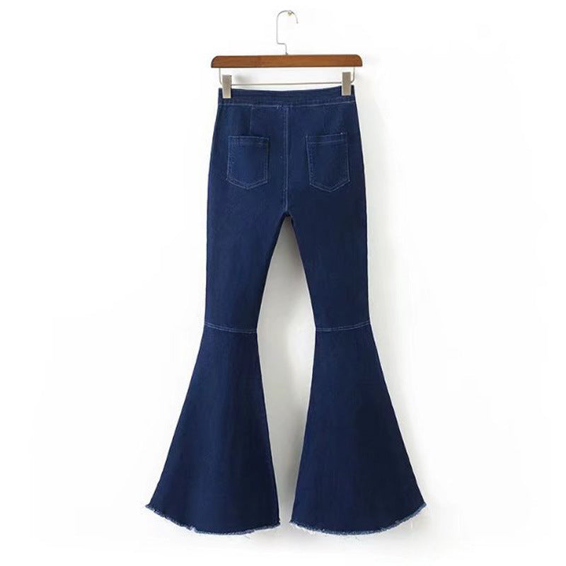 Women Elastic Fall Large Trumpet Jeans-Women Bottoms-Free Shipping at meselling99