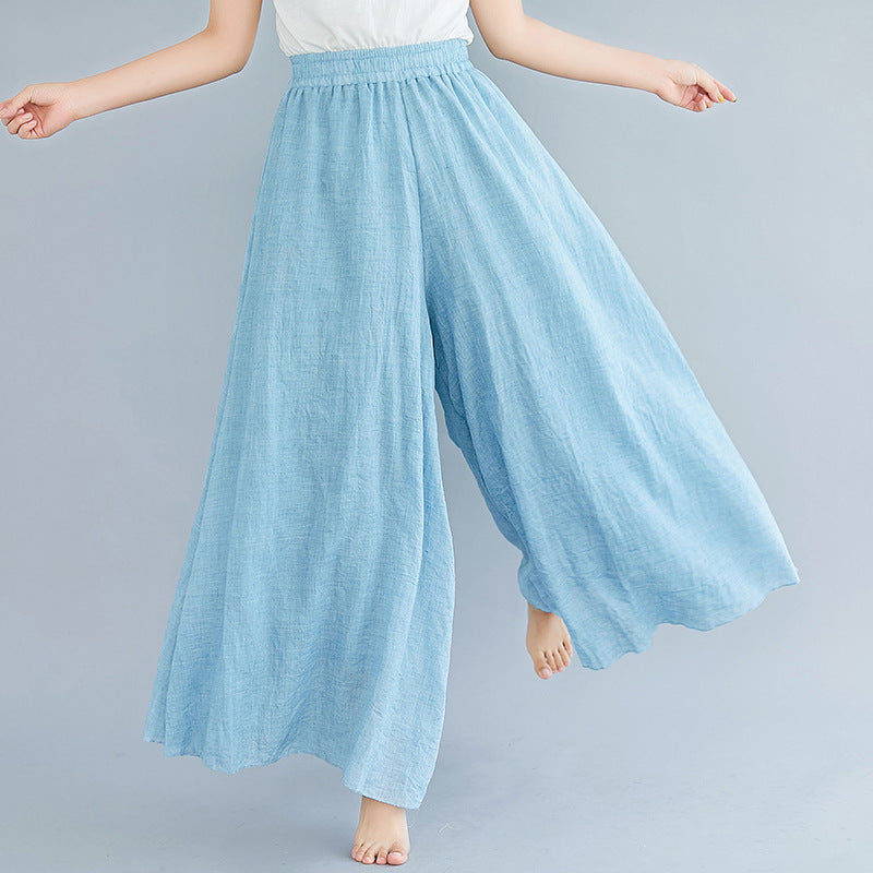 Women Summer Linen Loose Pants-Women Bottoms-Light Blue-85CM-Free Shipping at meselling99