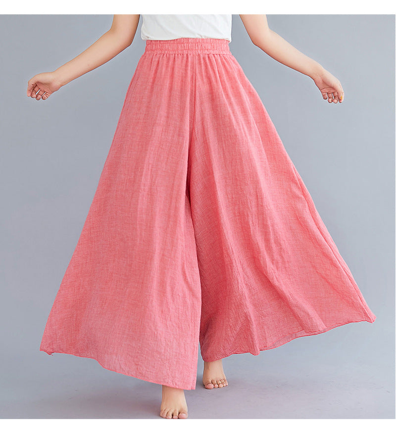 Women Summer Linen Loose Pants-Women Bottoms-Pink-85CM-Free Shipping at meselling99