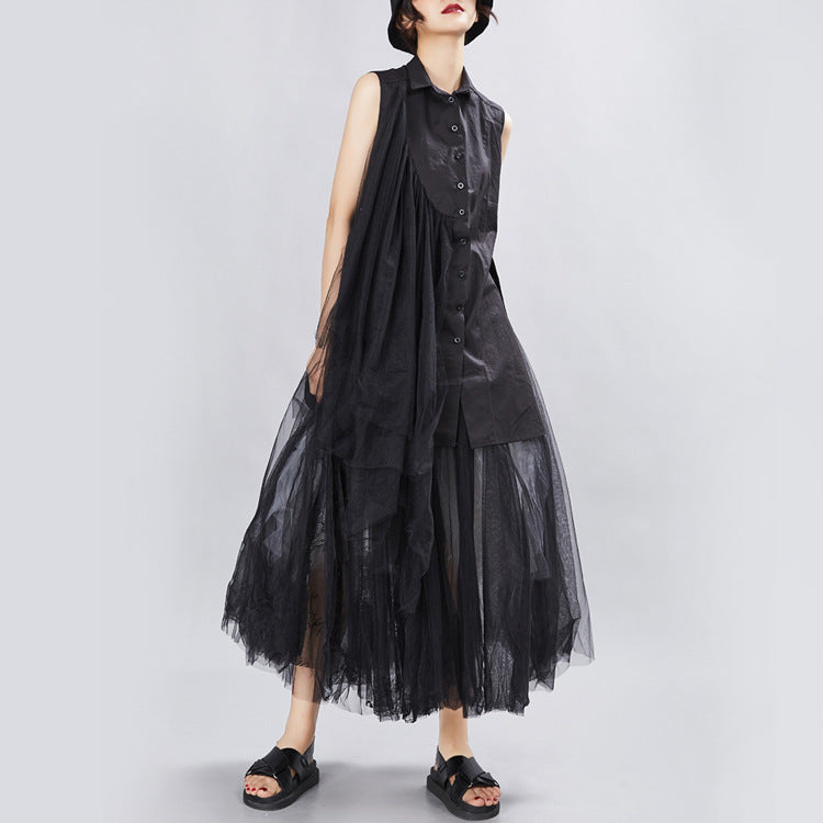 Designed Summer Irregular Tulle Sleeves Shirts Dresses-Dresses-Black-S-Free Shipping at meselling99