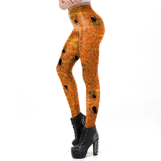 Halloween Pumpkin/Human Skeleton Print Elastic Leggings-Pants-Free Shipping at meselling99