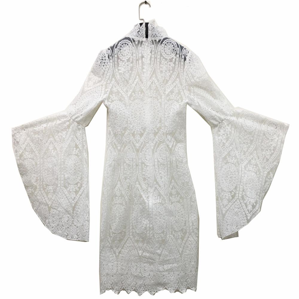 White Lace Trumpet Sleeves Women Party Dresses-Dresses-Free Shipping at meselling99