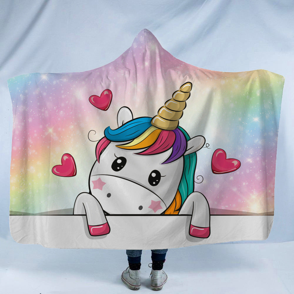 Double Fleece Unicorn Print Cape with Hat-14-130*150-Free Shipping at meselling99