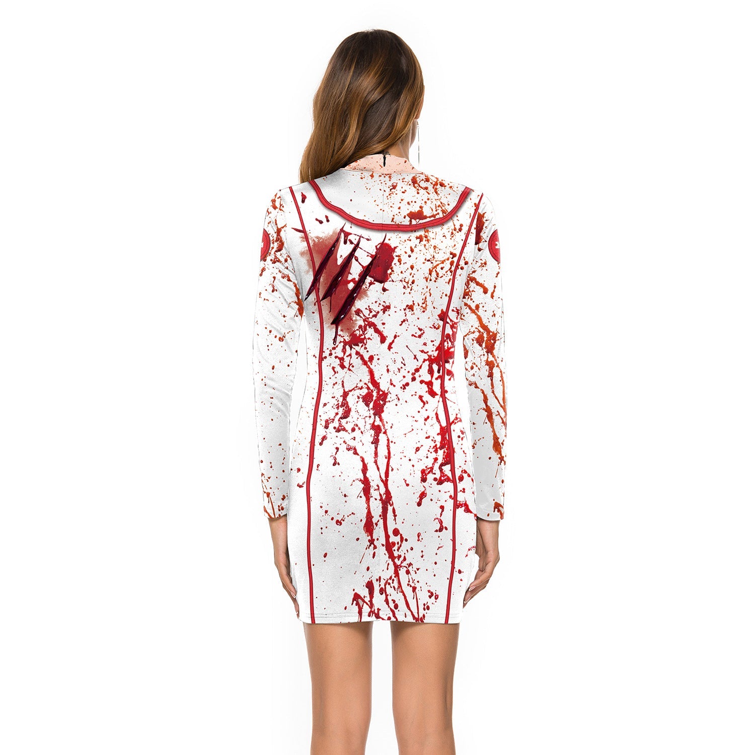 Halloween Nurse Zombie Long Sleeves Dresses Costume-Dresses-Free Shipping at meselling99