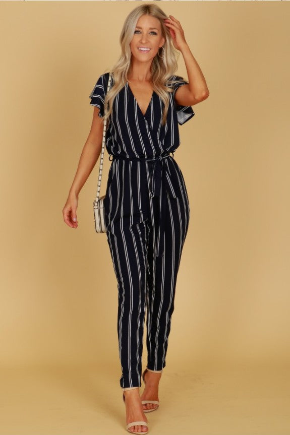 Women Striped Backless Short Sleeves Jumpsuits--Free Shipping at meselling99
