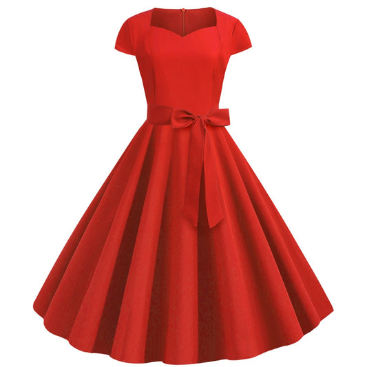 Sexy Sweetheart Vintage Belt Dresses-Red-S-Free Shipping at meselling99
