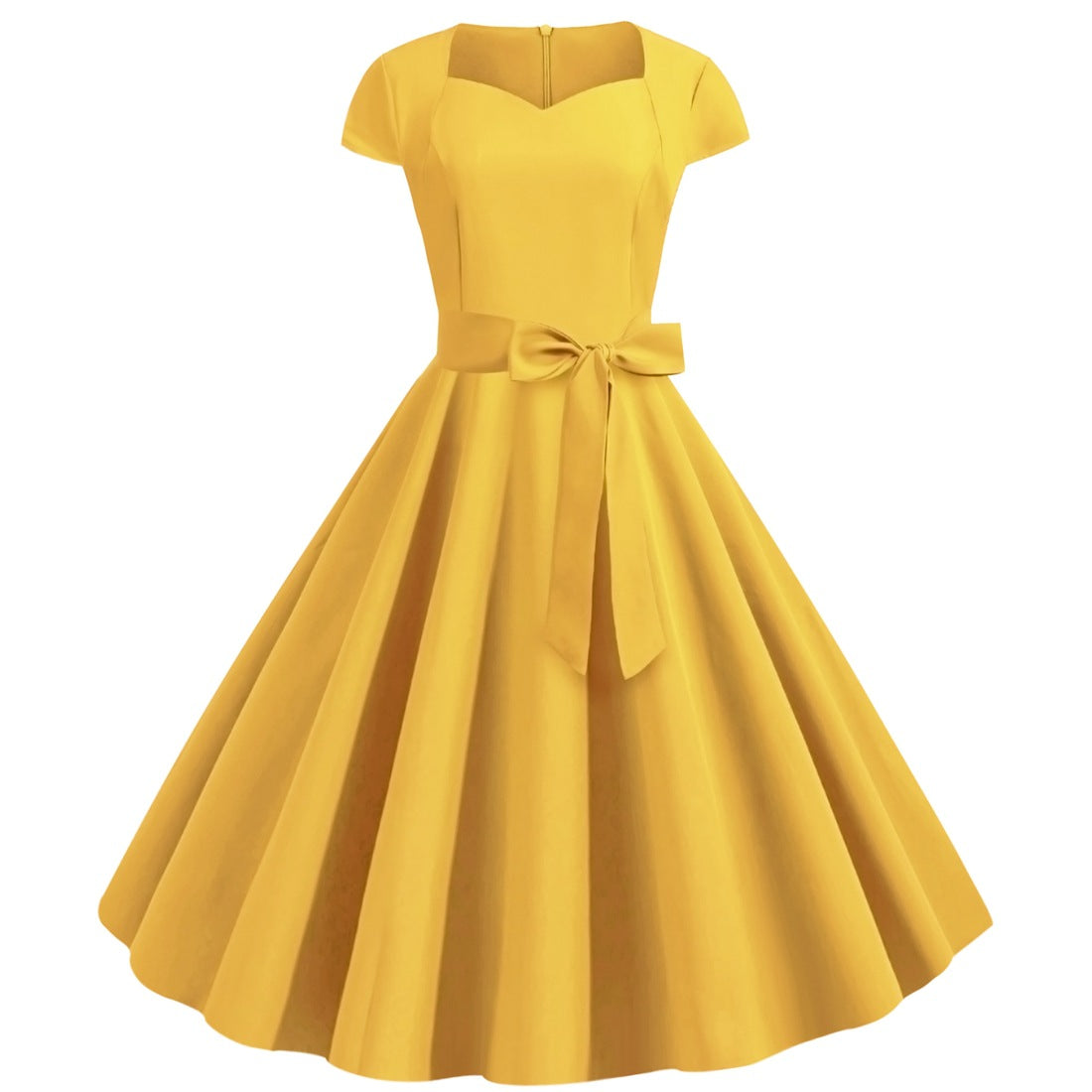Sexy Sweetheart Vintage Belt Dresses-Yellow-S-Free Shipping at meselling99