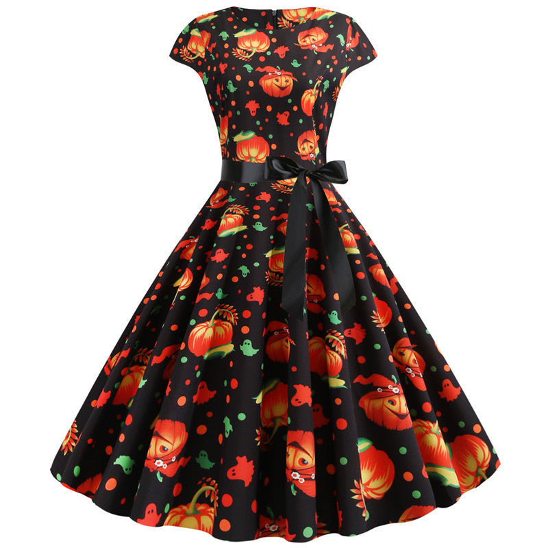 Halloween Pumpkin Style Short Sleeves Dresses-Halloween Dresses-Style2-S-Free Shipping at meselling99