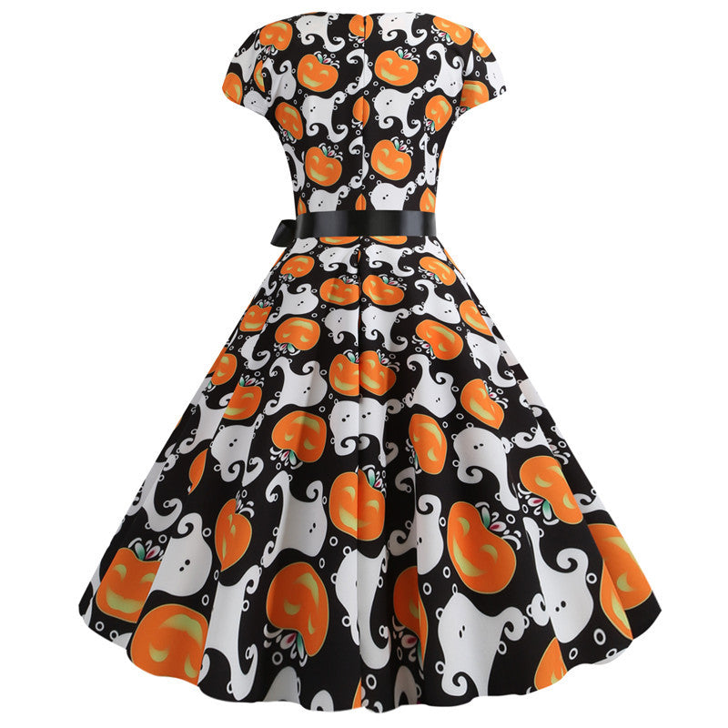 Halloween Pumpkin Style Short Sleeves Dresses-Halloween Dresses-Free Shipping at meselling99
