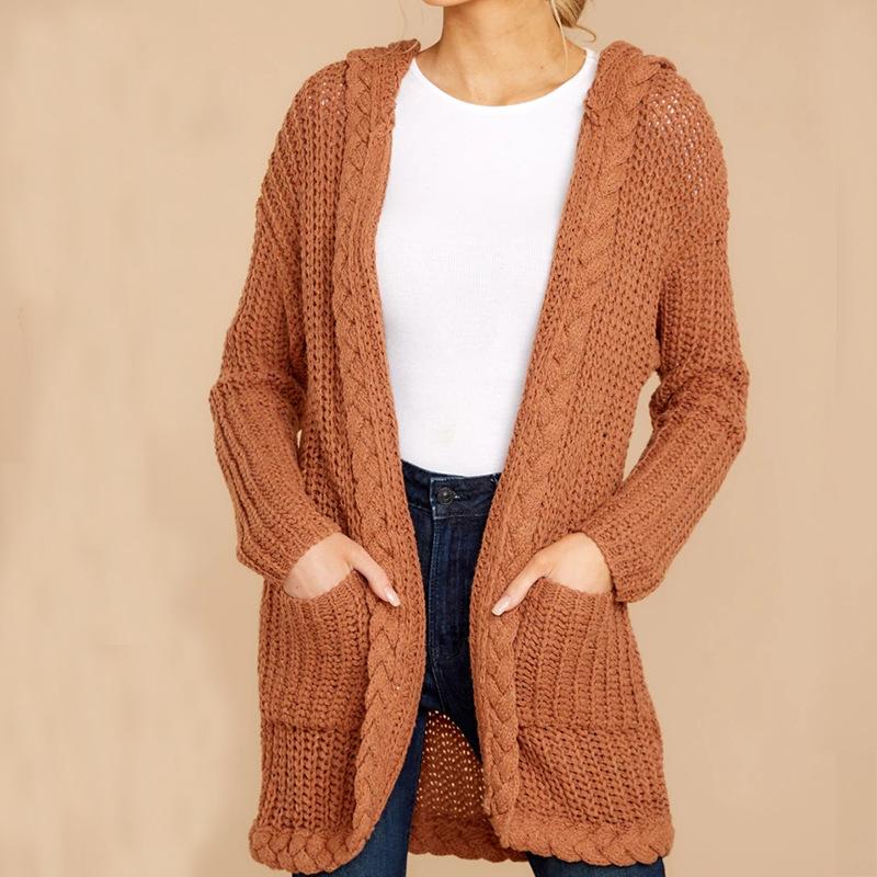 Women Casual Knitting Cardigan Sweaters-Brown-S-Free Shipping at meselling99