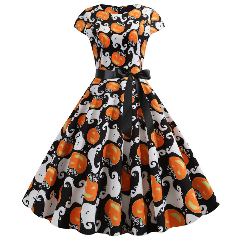 Halloween Pumpkin Style Short Sleeves Dresses-Halloween Dresses-Style1-S-Free Shipping at meselling99