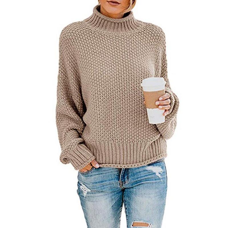 Fashion Leisure Turtleneck Pullover Sweaters-Women Sweaters-Khaki-S-Free Shipping at meselling99