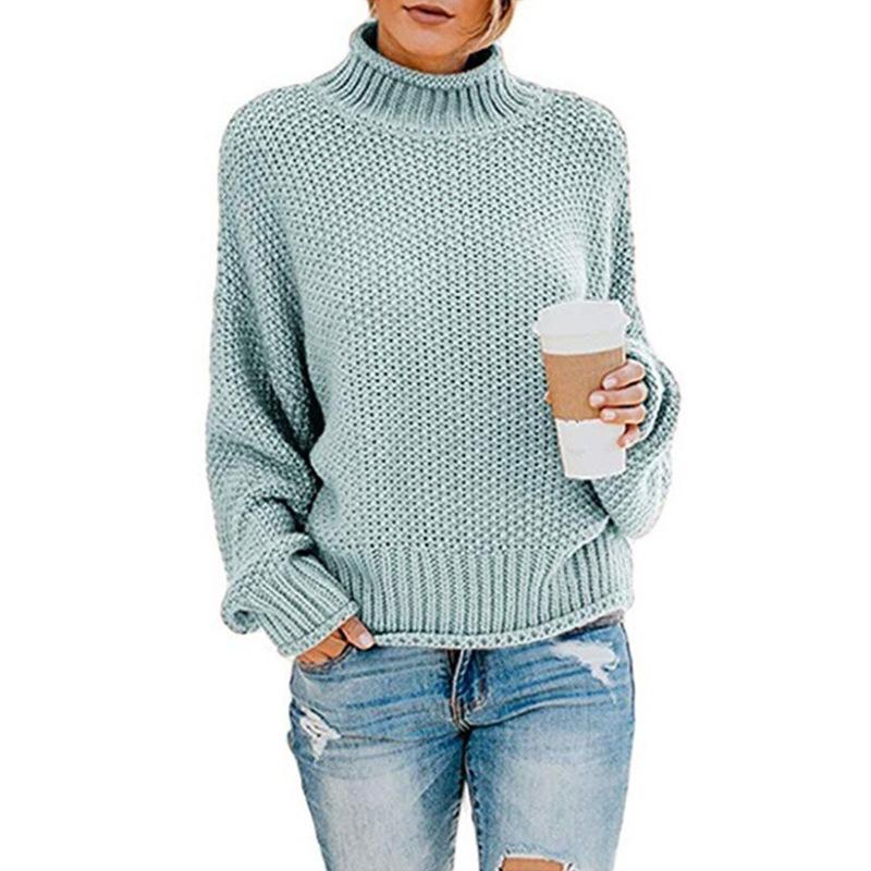 Fashion Leisure Turtleneck Pullover Sweaters-Women Sweaters-Light Blue-S-Free Shipping at meselling99
