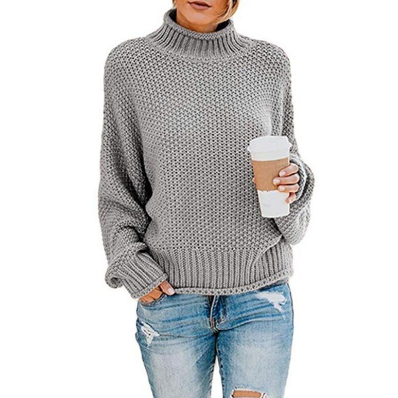 Fashion Leisure Turtleneck Pullover Sweaters-Women Sweaters-Gray-S-Free Shipping at meselling99