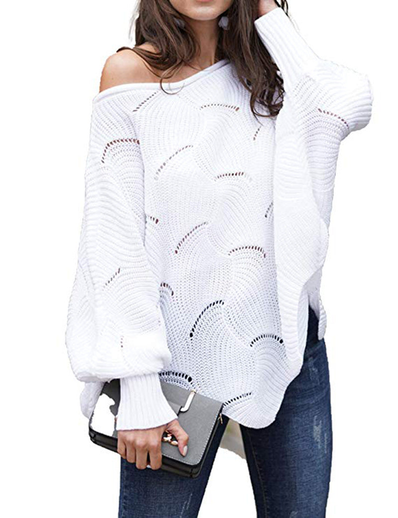 Leisure One Shoulder Plus Sizes Women Knitted Sweaters-Shirts & Tops-Free Shipping at meselling99