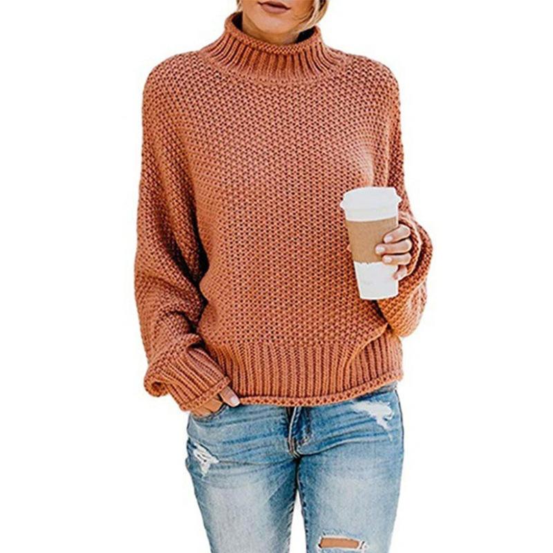 Fashion Leisure Turtleneck Pullover Sweaters-Women Sweaters-Brick Red-S-Free Shipping at meselling99