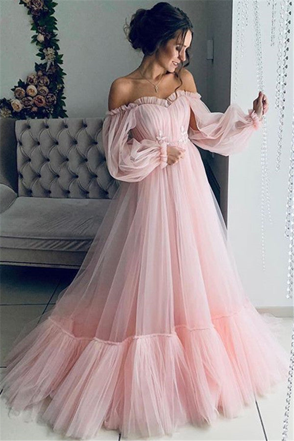 Fairy Off the Shouder Gauze Long Dresses-Maxi Dresses-Pink-S-Free Shipping at meselling99
