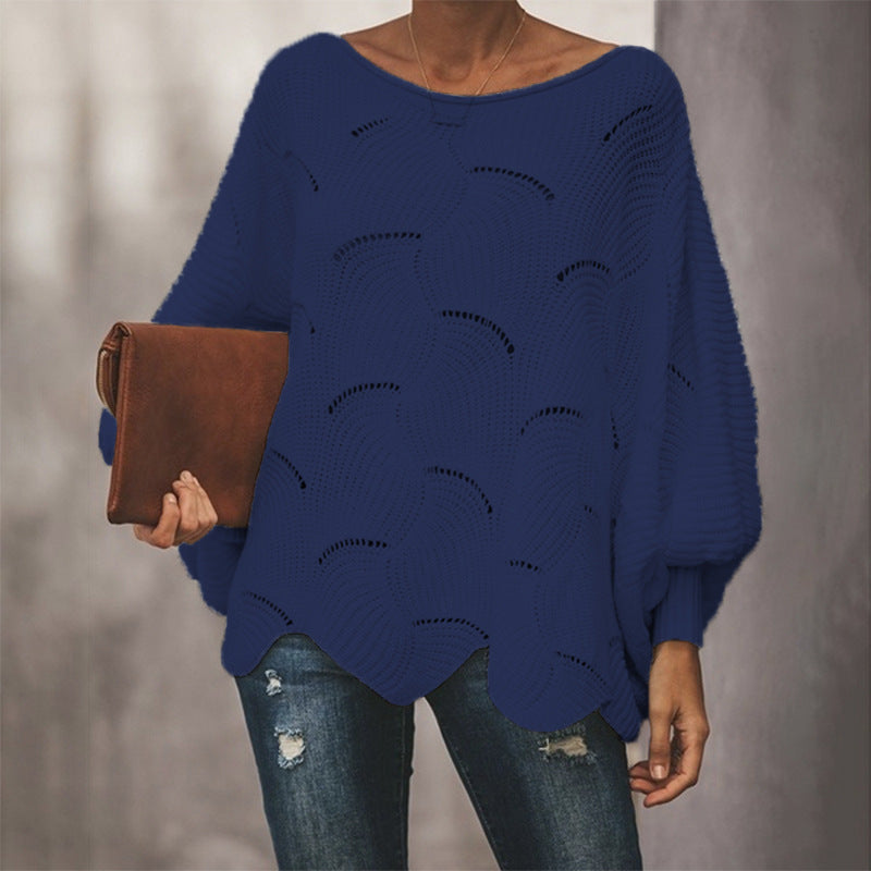 Leisure One Shoulder Plus Sizes Women Knitted Sweaters-Shirts & Tops-Navy Blue-S-Free Shipping at meselling99
