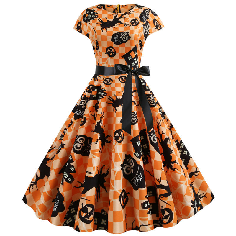 Halloween Pumpkin Style Short Sleeves Dresses-Halloween Dresses-Style3-S-Free Shipping at meselling99
