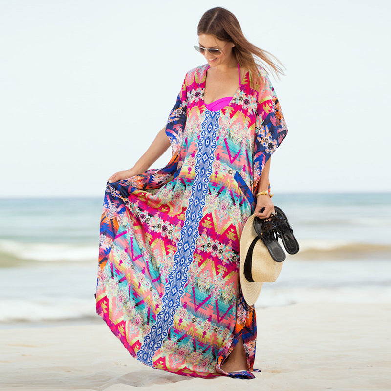 Summer Chiffon Floral Print Beach Bikini Cover Ups-Swimwear-The same as picture-One Size-Free Shipping at meselling99
