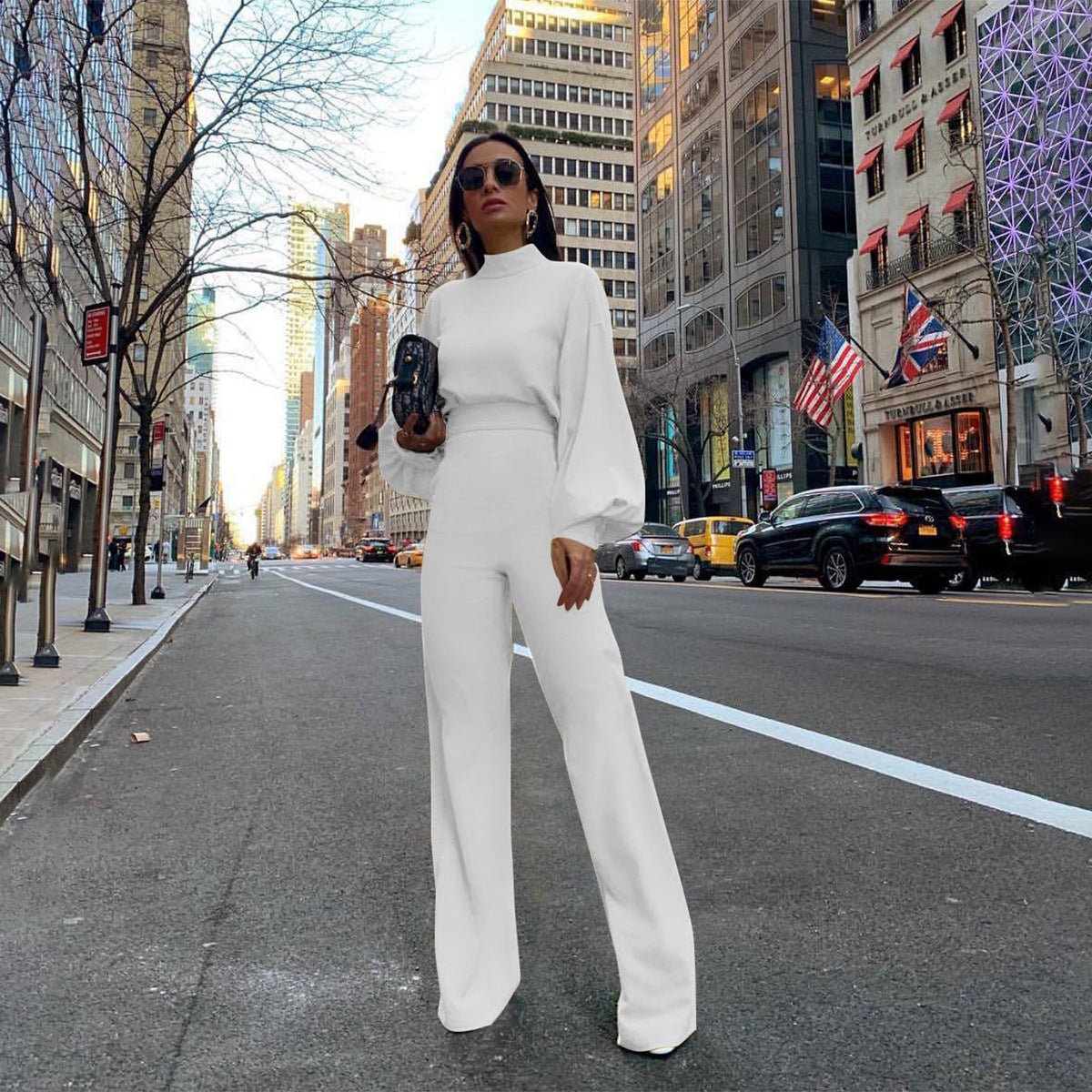 Women High Neck Backless Leisure Fall Jumsuits-Jumpsuits-White-S-Free Shipping at meselling99