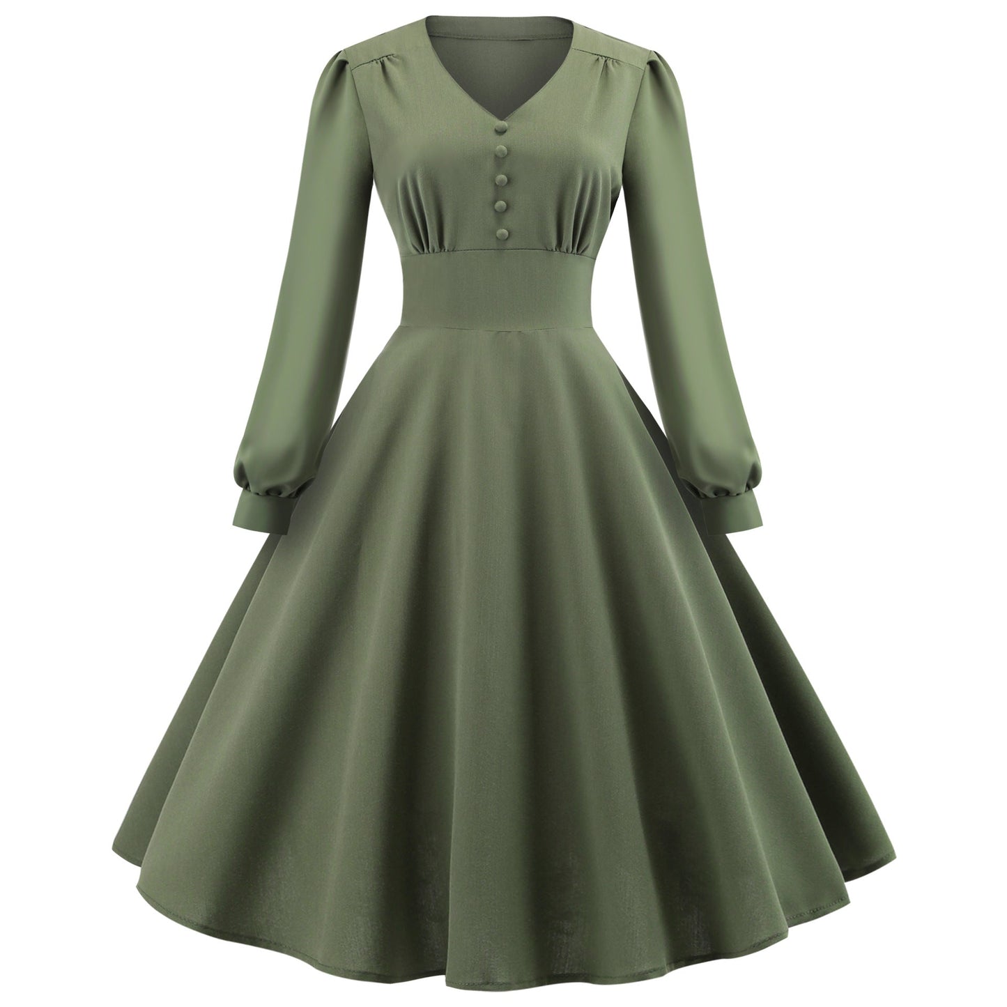 Vintage Long Sleeves Dresses with Button-Dresses-Free Shipping at meselling99