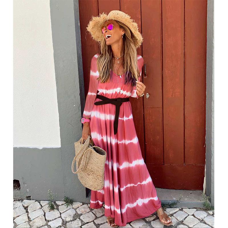 Long Sleeves V Neck Long Dresses-Maxi Dresses-Wine Red-S-Free Shipping at meselling99