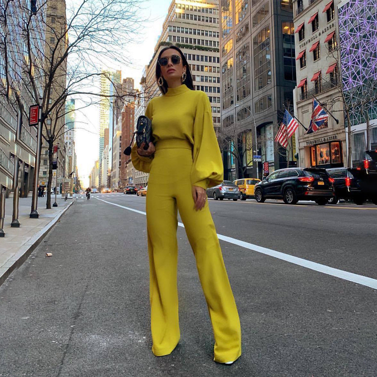 Women High Neck Backless Leisure Fall Jumsuits-Jumpsuits-Yellow-S-Free Shipping at meselling99