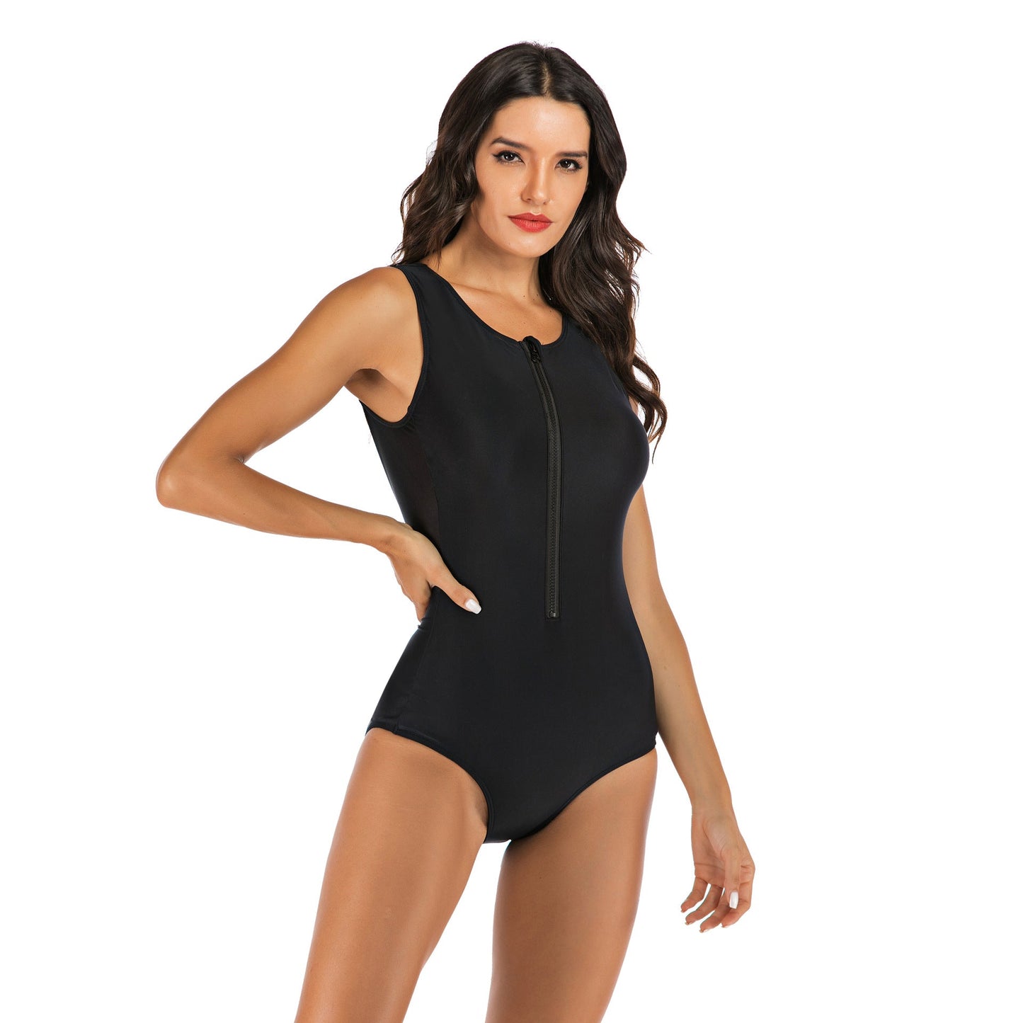 Black Sleeves Women One Piece Swimsuits-Swimwear-Free Shipping at meselling99