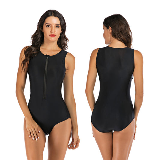 Black Sleeves Women One Piece Swimsuits-Swimwear-Free Shipping at meselling99