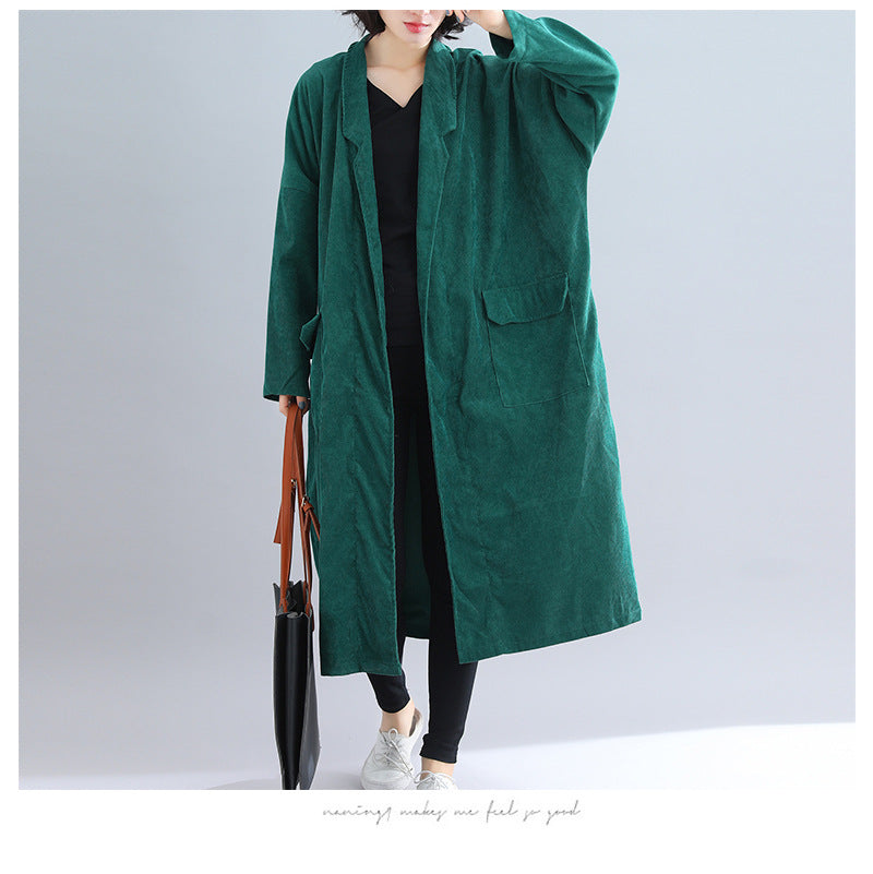 Vintage Women Plus Size Loose Wind Overcoat-Green-One Size-Free Shipping at meselling99